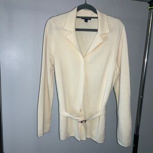 Lands End wool silk cashmere blend belted sweater jacket M